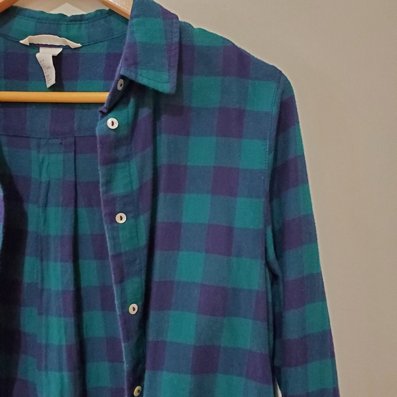 BNWOT H&M divided green plaid checker button down shirt size 4 small - Picture 5 of 6